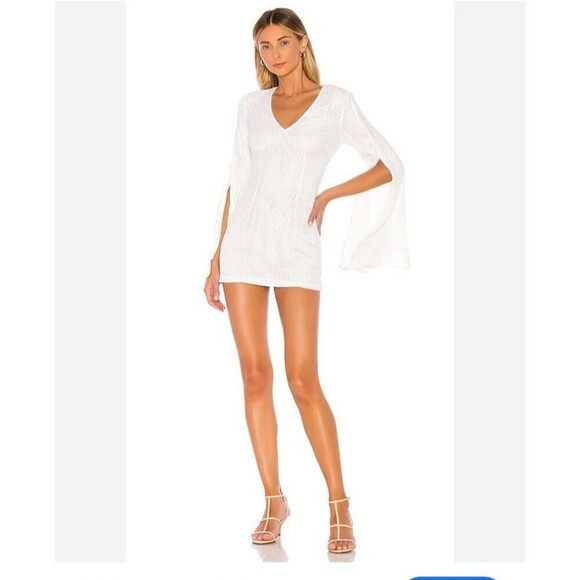 Michael Costello x Revolve Moseley Sequin Mini Dress S White Festival Fairy Mesh - Picture 2 of 13